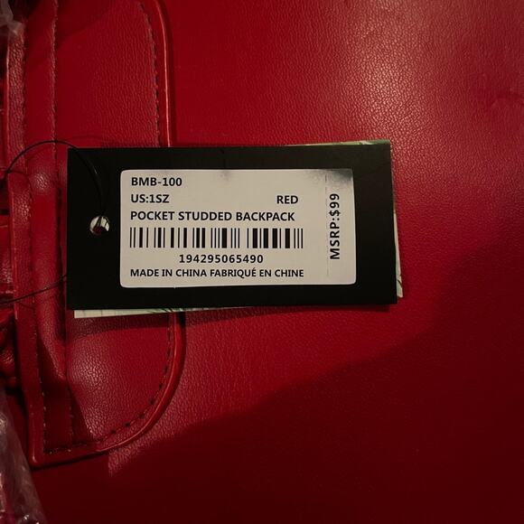 Badgley Mischka Backpack Red Studded Quilted Mini New With Tags - Picture 4 of 9